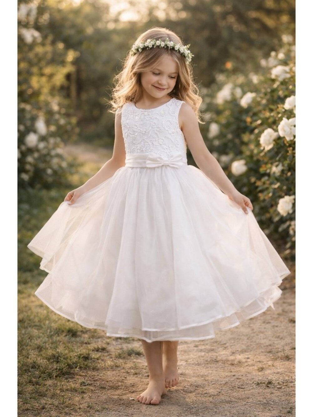 VTG Girls Flower Girl/First Communion Dress Tulle Lace Sequin Wedding SZ 10 USA
